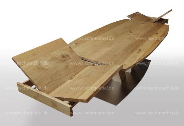 Kuechentisch bootsform Wildeiche massiv ausziehbar 280 x 110cm
