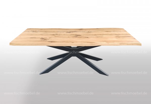 Baumtisch auf Spider Tischgestell aus Schwarzstahl 200x90cm