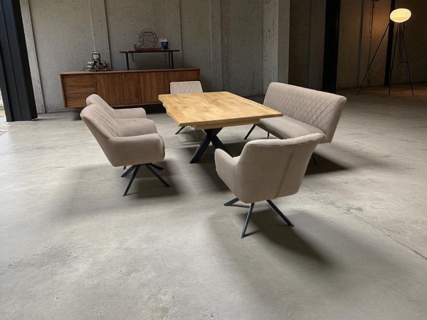 Baumtisch aus Wildeiche Stuhl TED mit passender Sitzbank TED - Loft