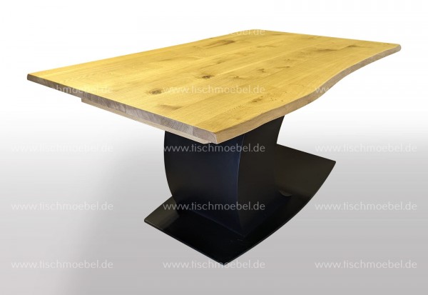 Holztisch mit Baumkante 250x120 auf Mondgestell Birke massiv