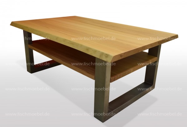 Couchtisch mit Naturkante mit Ablage Kernbuche 90x50cm