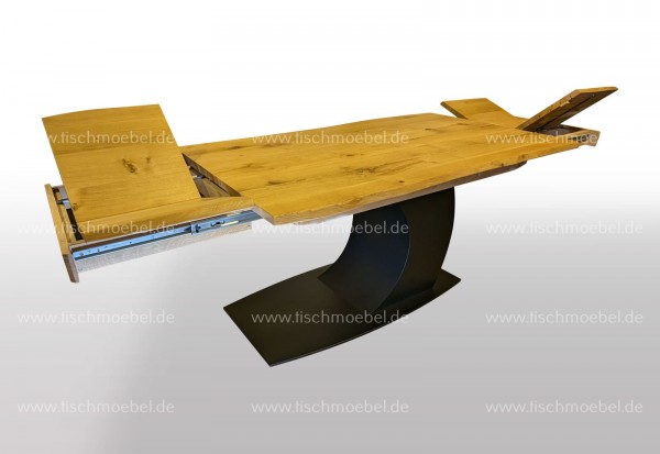 Esstisch mit Naturkante ausziehbar  Eiche massiv 150x80 auf Mondgestell