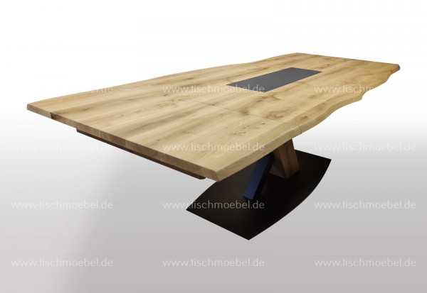 Tisch Eiche mit Naturkante Keramikeinlage 150 x 80 cm ausziehbar