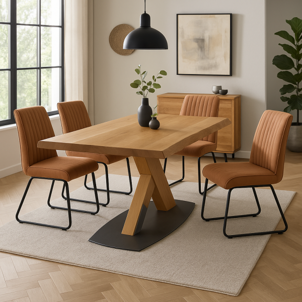 Esszimmer modern Eiche Esstisch mit Sühlen auf Drahtgestell