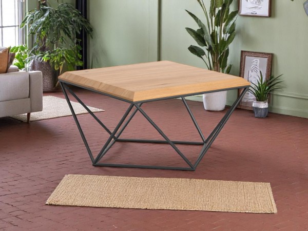 Designer Couchtisch Arbor 80x80cm - Eiche massiv und Stahl