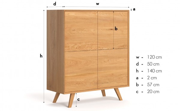HighBoard Buche massiv 120x140x50 cm - Maße