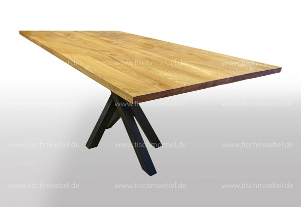 Holztisch  400 x 110 cm Rüster - Ulme auf Mikado Tischgestell