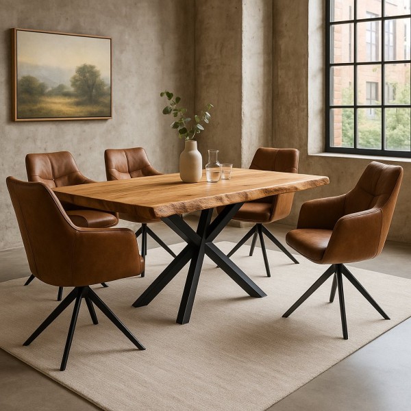 Baumkantentisch mit Stühlen im Loft Esszimmer