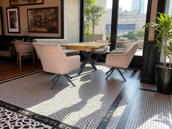 Esszimmer mit Baumtisch aus Wildeiche Stuhl TED mit passender Sitzbank TED-in Cafe