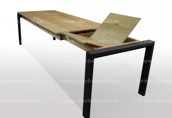 Esstisch Wildeiche 160x80cm massiv ausziehbar Schwarzstahl Untergestell