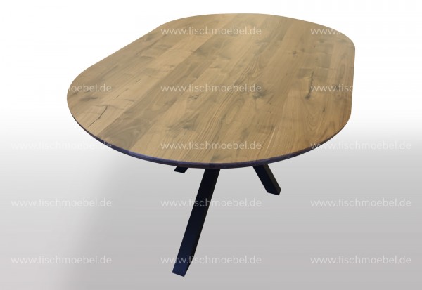 Ovaler Esstisch aus Nussbaum auf Spider Tischgestell 220x120cm ausziehbar