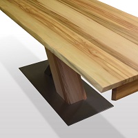 X-Untergestell-HolzEdelstahl-auf-Edelstahlplatte-Fussplatte-als-Rechteck-oder-in-Bootsform-wahlbar