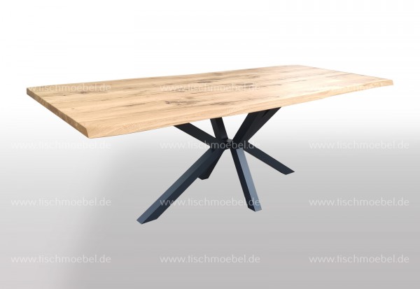 Baumkantentisch Kreuz Tischgestell schwarzstahl 180x90cm