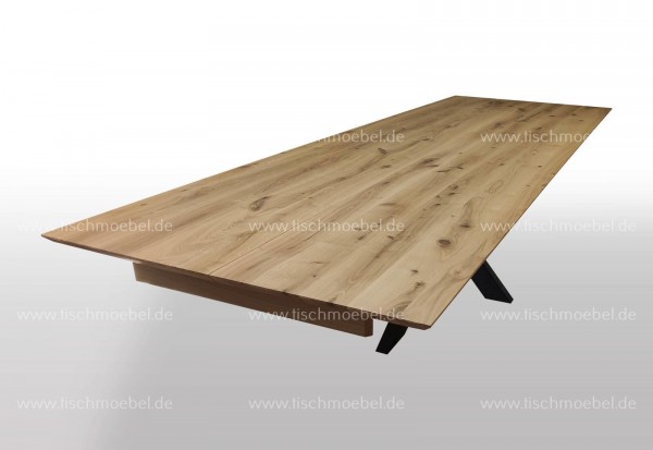 Esszimmertisch Wildeiche massiv ausziehbar auf Kreuzgestell 160x100cm 2x40cm Kopfauszug