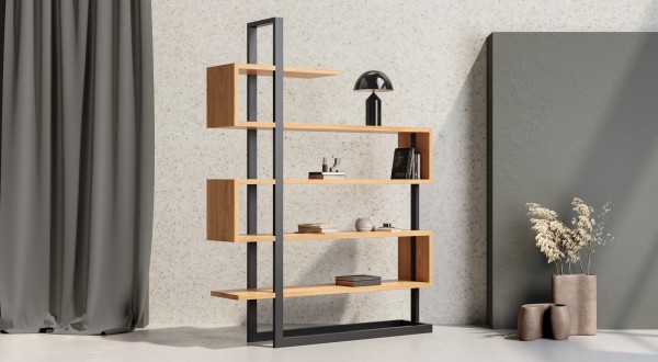 Loftregal 210x160x35cm Eiche massiv - Stahl