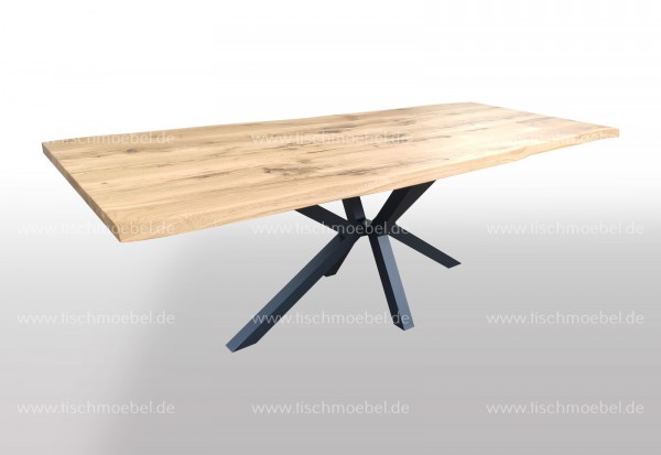 Baumkanten Tisch Kreuz Tischgestell schwarzstahl 180x90cm