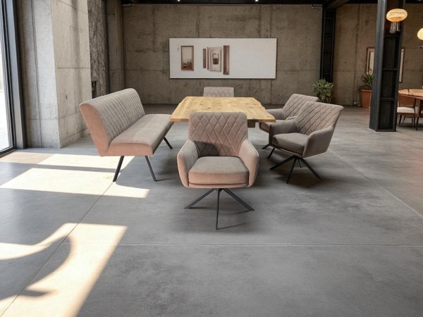 Baumtisch aus Wildeiche Stuhl TED mit passender Sitzbank TED - Loft Ambienete
