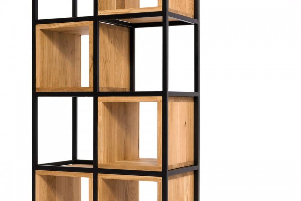industrail Design Regal aus Eiche und Schwarzstahl in 200 x 122 x 38cm - Detailaufnahme