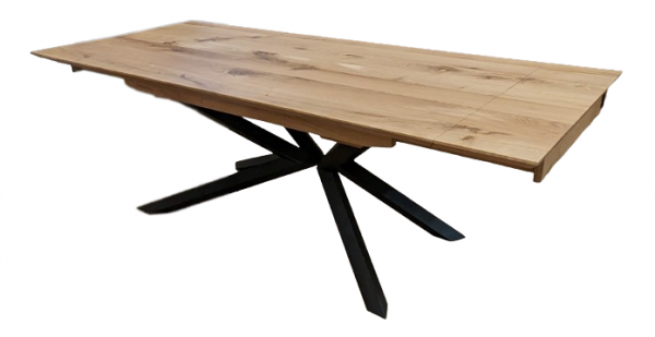 Massivholztisch aus Eiche 300x110cm ausziehbar auf Spider asymmetrisch