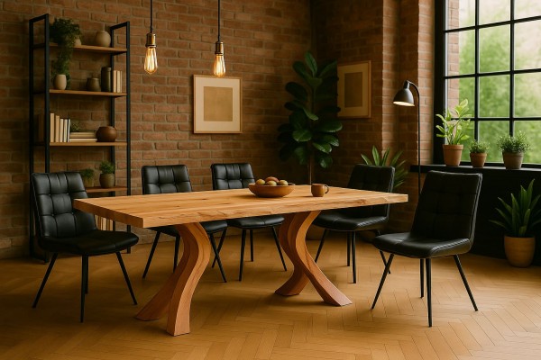 Esstisch Wildeiche 240×100×76 cm mit echter Baumkante – Linie Exklusiv, Wohnraumansicht