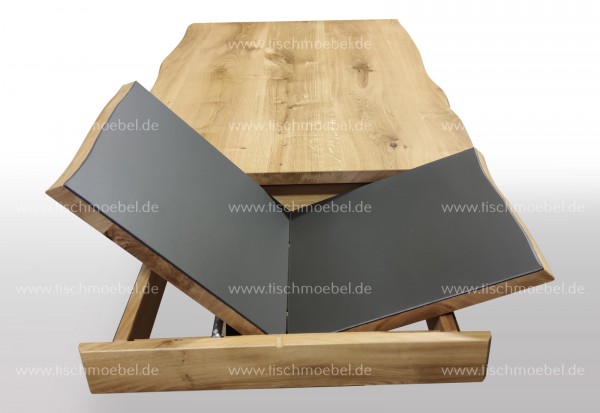 Tisch mit Baumkante Wildeiche 160x110 cm ausziehbar