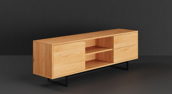 Lowboard Escheholz 200x40x60cm - Massivholz im Industrial Design - Seitenansicht black