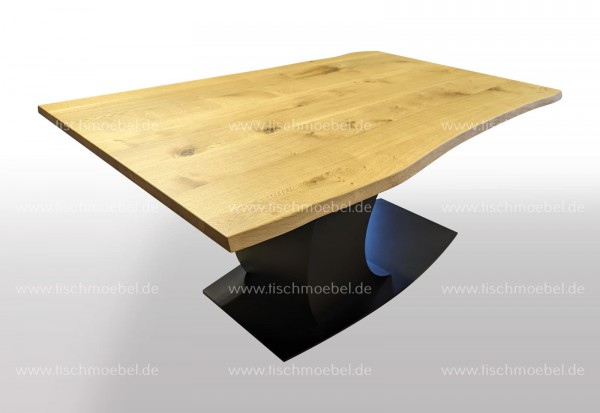 Tisch nach Maß mit Baumkante Eiche massiv 200x90 auf Mondgestell