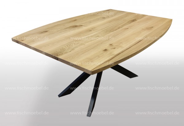 Esszimmertisch Bootsform Kirschbaum amerikanisch ausziehbar 140 x 80 auf Spider Gestell schwarzstahl