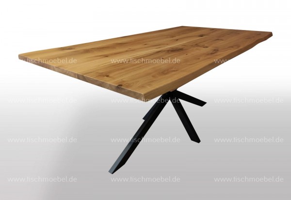 Baumkanten tisch ausziehbar auf Spider Tischgestell nicht ausgezogen 270x110cm