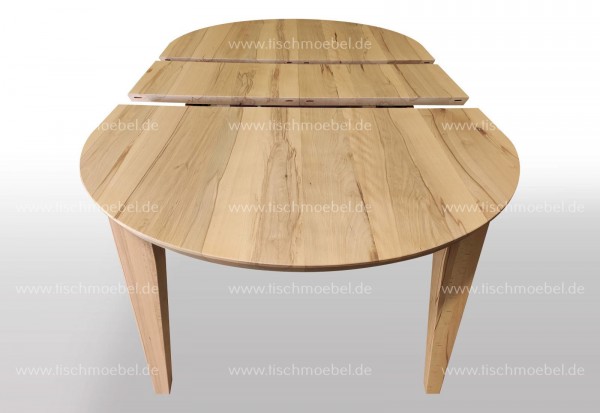 Tisch oval Kernbuche massiv 160x110cm ausziehbar per Mittelauaszug um 2x40cm Beine konisch, schweizer Kante