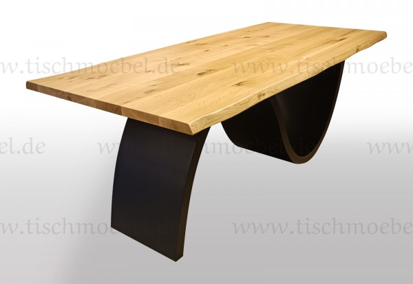 Baumkanten tisch Eiche auf Wellen Gestell 220x120cm