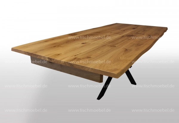 Baumkanten tisch ausziehbar auf Spider Tischgestell Klappeinlage Kopfauszug 280x100cm