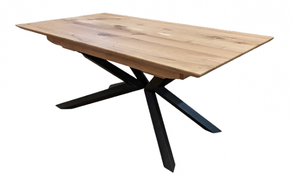Kiefer Holztisch ausziehbar 160x110cm auf Spider asymmetrisch Tischuntergestell 