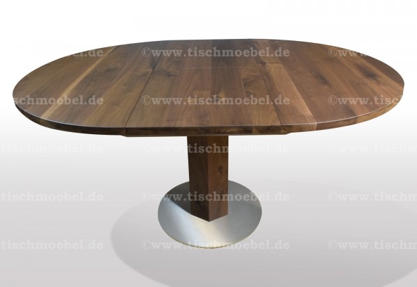 runde Esstische Nussbaum ausziehbar auf Edelstahl Fussplatte