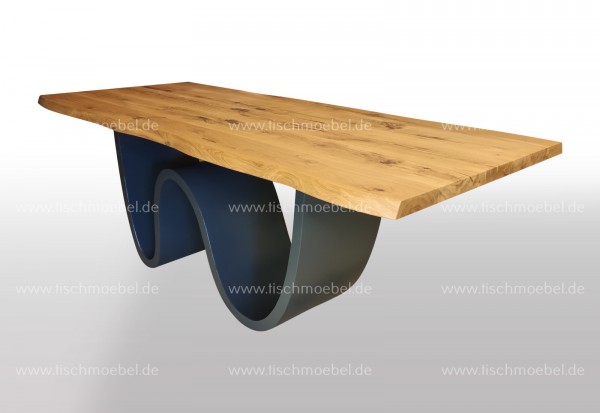 Esstisch mit Baumkante Wildeiche 200x90 auf Tischgestell Wave
