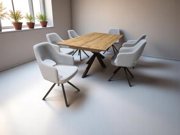 Designer Esstisch Wildeiche ausziehbar - mit sechs Stühlen