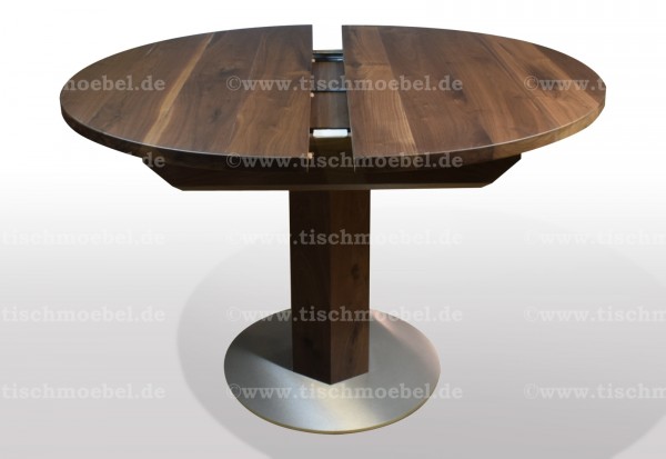 runde tische Nussbaum massiv ausziehbar auf Edelstahl Fussplatte